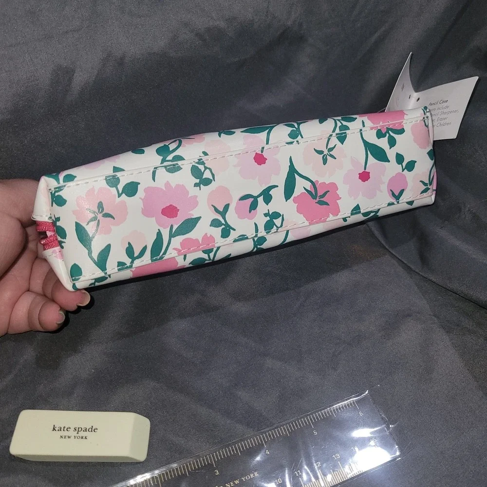 Kate Spade New York Floral Pencil Case Set with Ruler Eraser Sharpener NWT